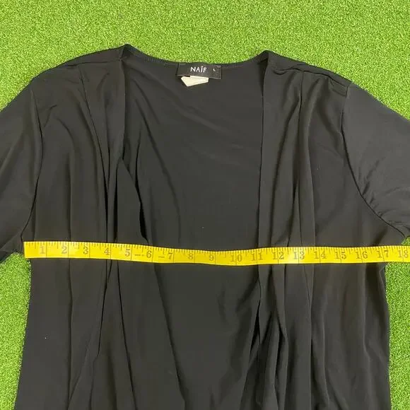 Vintage Naïf Black Half Sleeve Open Front Cardigan Sweater Sz L - Picture 3 of 5